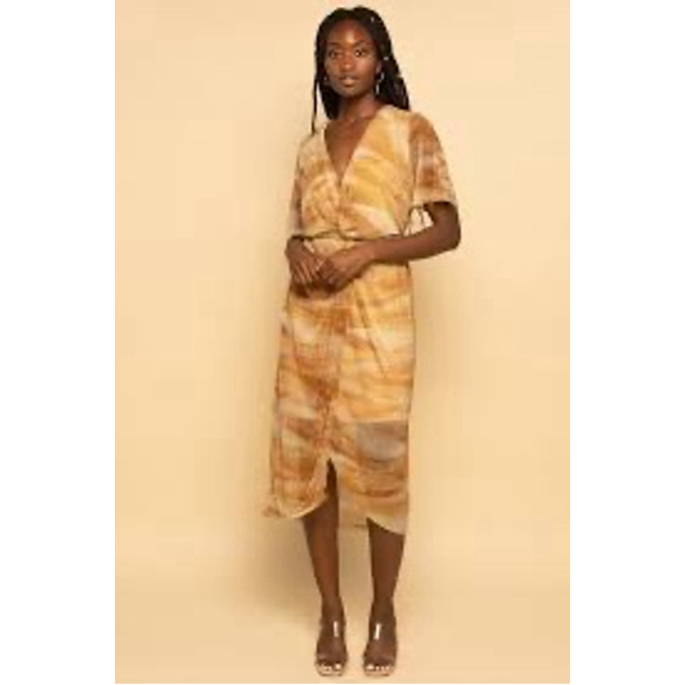 ALL IN FAVOR Metallic Gold Ombré Dolman Plisse Midi Dress Size Medium